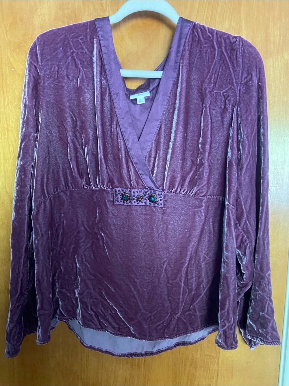 J. Jill Plum Velvet V-Neck Long Sleeve Blouse